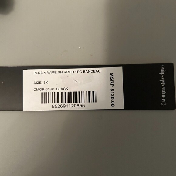 NWT Catherine Malandrino V Wire Shirred Black 1 Piece Bandeau Swimsuit Plus S 3X - Picture 11 of 12